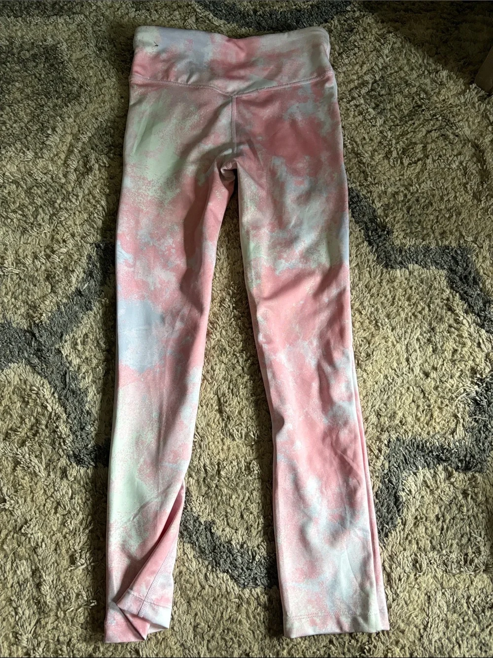 Nike Girls' Pink and White Tie-Dye Pocket Leggings